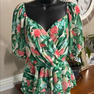 Flying Tomato Green and Pink Wrap Blouse